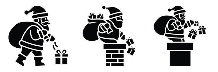 black silhouette santa gift drop on a white background graphic design