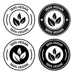 Vegan food icon set badge sign. Bio, Ecology, Organic logos and badges, label, tag. Green leaf on white background. Vector illustration. Vegan food logo, label, sign, badge, symbol, banner.