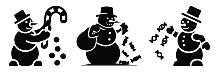 black silhouette snowman candy drop on a white background graphic design