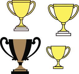 A collection of stylized gold and brown trophies on a clean background, symbolizing success, victory, and achievement in competitions. isolated on transparent background, Vector
