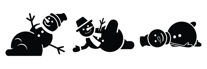 black silhouette snowman funny flop on a white background graphic design