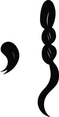 Stylized black hair braid or ponytail with a curved comma-like abstract graphic element, isolated vector illustration on white isolated on transparent background, Vector