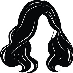 Stylized flowing long wavy hair graphic illustration, black silhouette for beauty, fashion, salon, and personal care needs. isolated on transparent background, Vector
