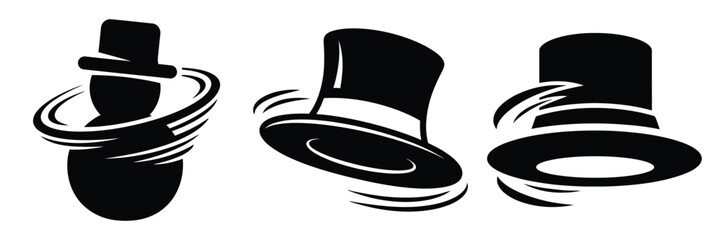 black silhouette snowman hat spin on a white background graphic design