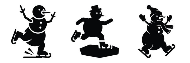 black silhouette snowman ice hop on a white background graphic design