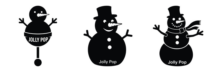 black silhouette snowman jolly pop on a white background graphic design