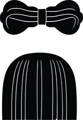 Stylized black bow tie and elegant hair bun or bob haircut icon design on white background graphic element vector illustration isolated on transparent background, Vector
