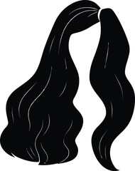 Elegant black silhouette of long wavy hair tied into a sleek ponytail. a versatile graphic illustration for beauty, fashion, style. isolated on transparent background, Vector