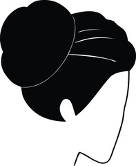Woman's head silhouette with hair styled in an elegant bun profile view, vector illustration icon graphic design element for beauty salons isolated on transparent background, Vector