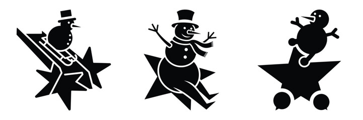 black silhouette snowman star slide on a white background graphic design