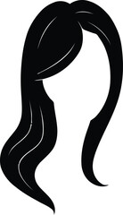 Stylized silhouette of flowing long wavy female hair, a graphic vector illustration on an isolated transparent or white background isolated on transparent background, Vector