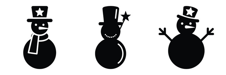 black silhouette snowman star tip on a white background graphic design
