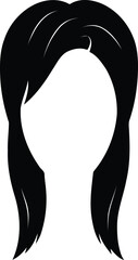 Silhouette of long black hair with bangs, female hairstyle graphic element, generic avatar component, blank face outline on white isolated on transparent background, Vector