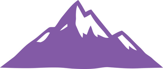Stylized purple mountain range icon with snow-capped peaks against a clean background, representing nature, adventure, and achievement. isolated on transparent background, Vector