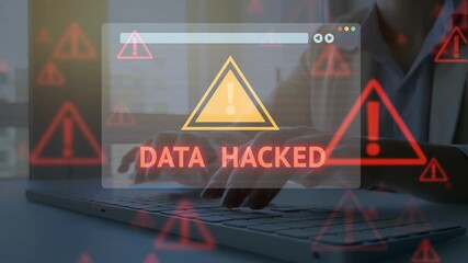 System warning alert signals critical security issue. Scene reflects strong cybersecurity protection.Suspicious activity shows possible breach. Monitoring tools detect threats in real time. - Powered by Adobe