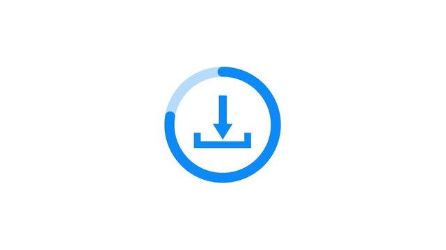 Simple blue download icon with a progress ring indicating download completion on a clean white background