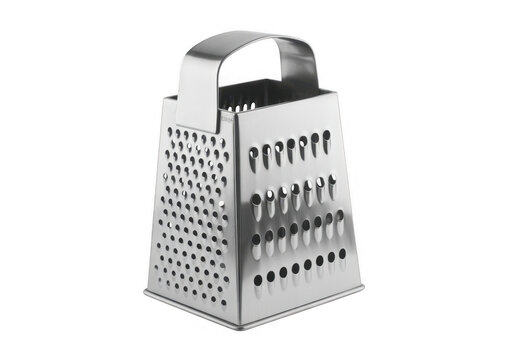 Stainless steel box grater with four grating surfaces isolated on a transparent background
