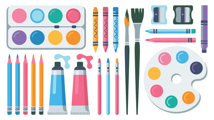 Art Supplies Collection Flat Design drawing painting