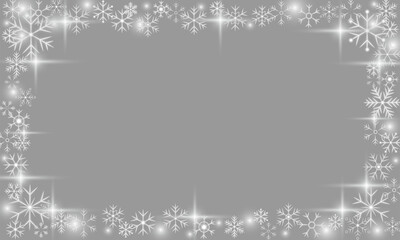 Rectangular winter snowflakes frame with sparkling snow stars shapes and festive glow on...
