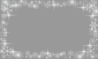 Rectangular winter snowflakes frame with sparkling snow stars shapes and festive glow on transparent background for elegant christmas and new year holiday greeting cards and invitations