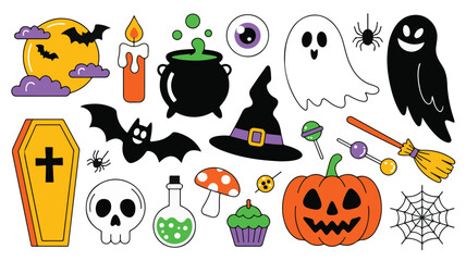 Cartoon Halloween Icons Collection ghost pumpkin