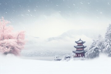 Fototapeta premium Snow chinese Style snow architecture building.
