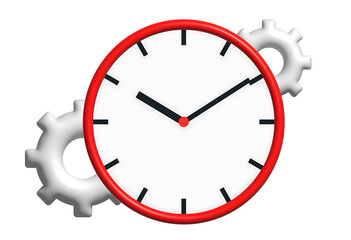 3D Illustration Featuring Red Clock and Gears. Ideal for Business, Work Efficiency and Organisational Content.
