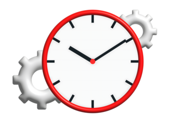 3D Illustration Featuring Red Clock and Gears. Ideal for Business, Work Efficiency and Organisational Content.