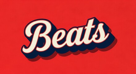 Stylized script typography featuring a prominent shadow effect, presented on a vivid red background, evoking a distinct vintage graphic aesthetic