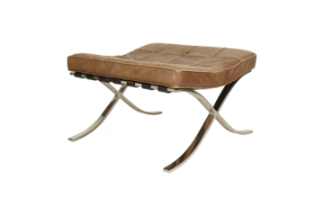 Stylish Leather Ottoman with Chrome Metal Frame on White PNG