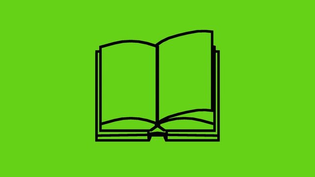Animated open book icon on vibrant green background, educational video loop for learning platforms and digital libraries, storytelling and knowledge concept - Powered by Adobe