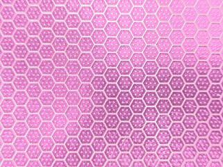 Abstract hexagonal grid with dots. Metallic honeycomb background. Photo.