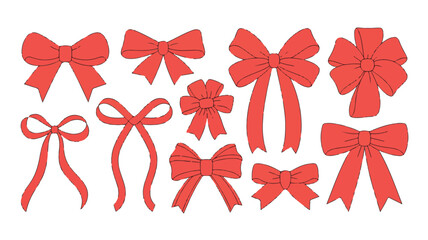 Collection of Red Bows on White Background ribbon gift