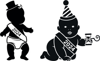 New year s babies 2024 silhouette with top hat and party hat
