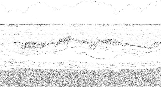 Black and white textured abstract landscape with clouds and ground background