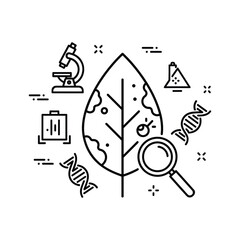 Line art icon set representing plant science research and genetics
