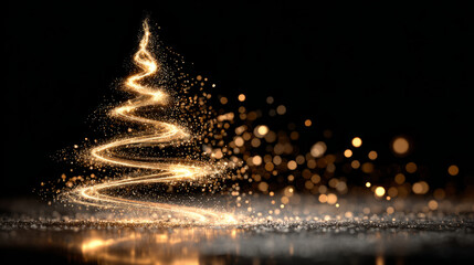 Golden light trail Christmas tree bokeh
