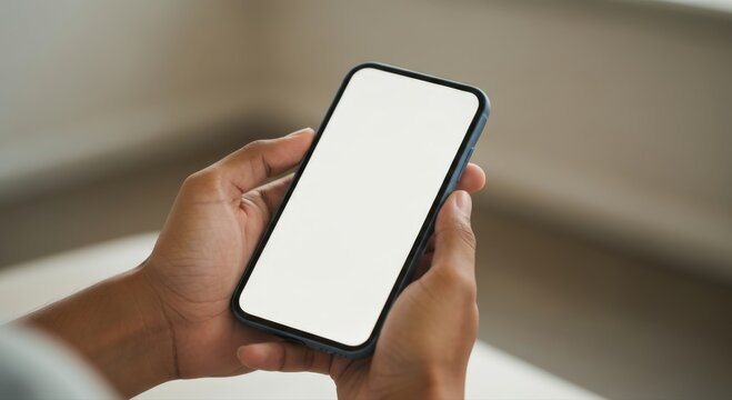 Close-up of Gen Z hands holding a blank screen phone