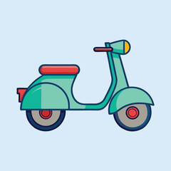 Cartoon style scooter in teal and red on light blue background © SharikaShammi