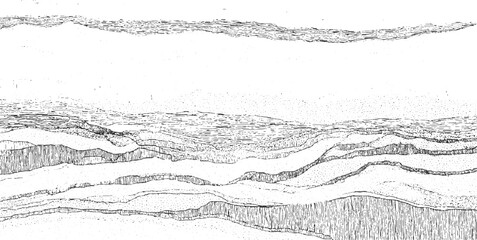 Obraz na płótnie Canvas Black and white cross section illustration of layered geological strata with varied textures abstract