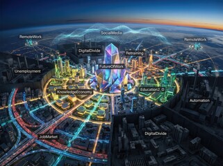 Obraz premium Future of Work and Society Concepts in a Digital City