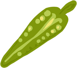 Gombo ou okra Illustration vectorielle colorée d'un fruit  ou d'un légume.. Parfait pour jus, smoothies, cocktails, emballage de produits estivaux ou recettes de cuisine..