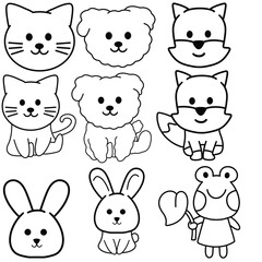 cat, dog, frog, rabbit, fox, line drawing, line illustration, doodle, animal