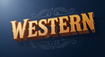 Western Style Typographic Design with Decorative Flourishes on a Dark Blue Background
