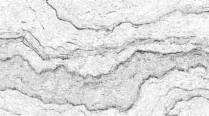 Black and white topographic contour lines forming abstract landscape pattern background