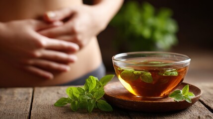 Belly Squeezing Technique With Herbal Slimming Tea for Wellness and Relaxation at Home