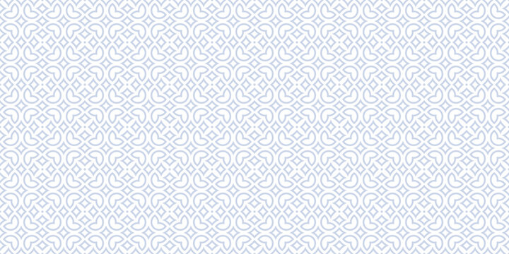 Vector floral seamless pattern in arabesque style. Soft pastel texture with flowers, leaves, petals, curved shapes. Simple geometric background. Abstract oriental ornament. Repeatable geo design