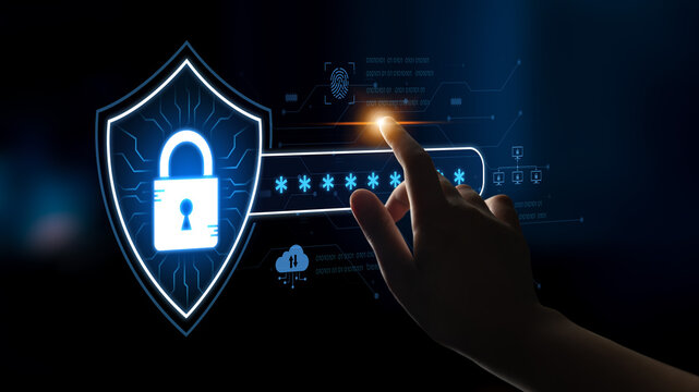 A concept of advanced network security. This system combines password protection with biometric fingerprint authentication and cloud data verification for secure access. Fermion