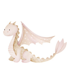 Soft Pastel Baby Dragon Illustration with Starry Wings and Cute Fantasy Design