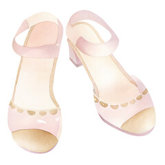 Elegant Pink Watercolor Heeled Shoes Illustration with Soft Pastel Details